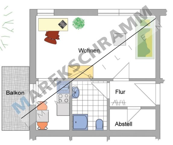 gemütliche und schöne 1-Raumwohnung in Nähe der Universität mit Küche und Balkon